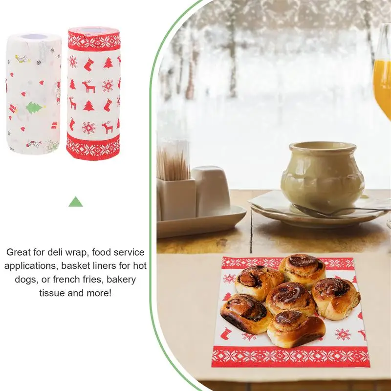 2 Rolls Of Grease-Proof Paper Fried Food Paper Christmas Themed Snacks Kitchen Disposable Dish Towel Food Pad disposable paper towel