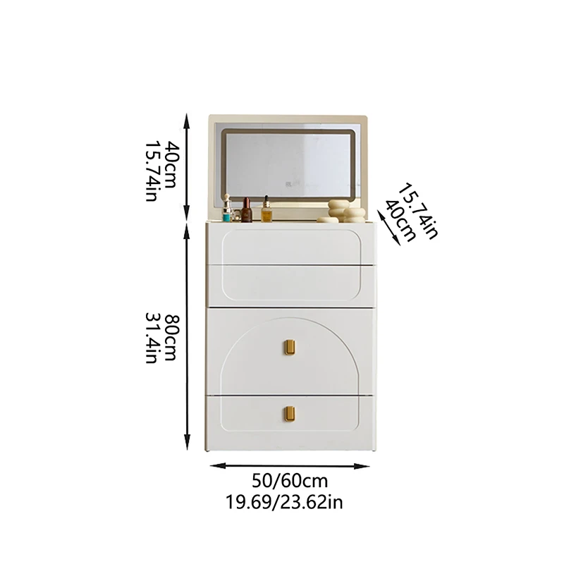 3-in-1 Dresser with Flip-Up Mirror and Light, Small Dresser Set with Visible Glass Tabletop, 3 Drawers, Storage Bench, 3-Color I - Image 4