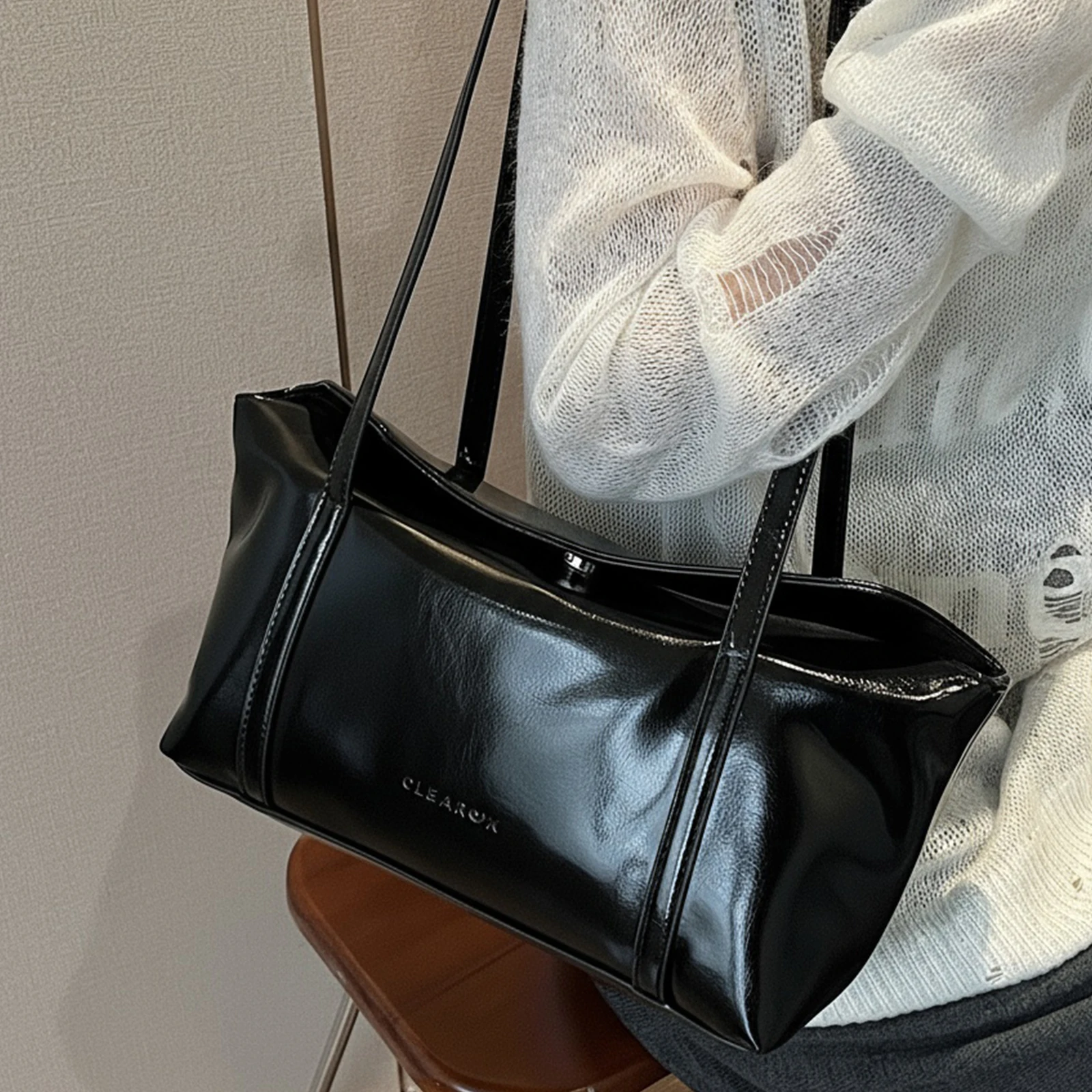 PU Underarm Bag Large Capacity Shoulder Bag with Pendant Travel Pillow Bag for Women Everyday Use