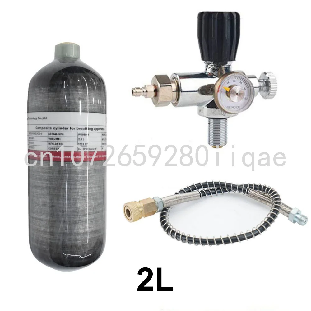 

Баллон из углеродного волокна, 2 л, 4500psi, 300 бар, Воздушный бак, зарядная станция для заполнения с клапаном для дайвинга, манометр для подводного плавания M18 * 1,5