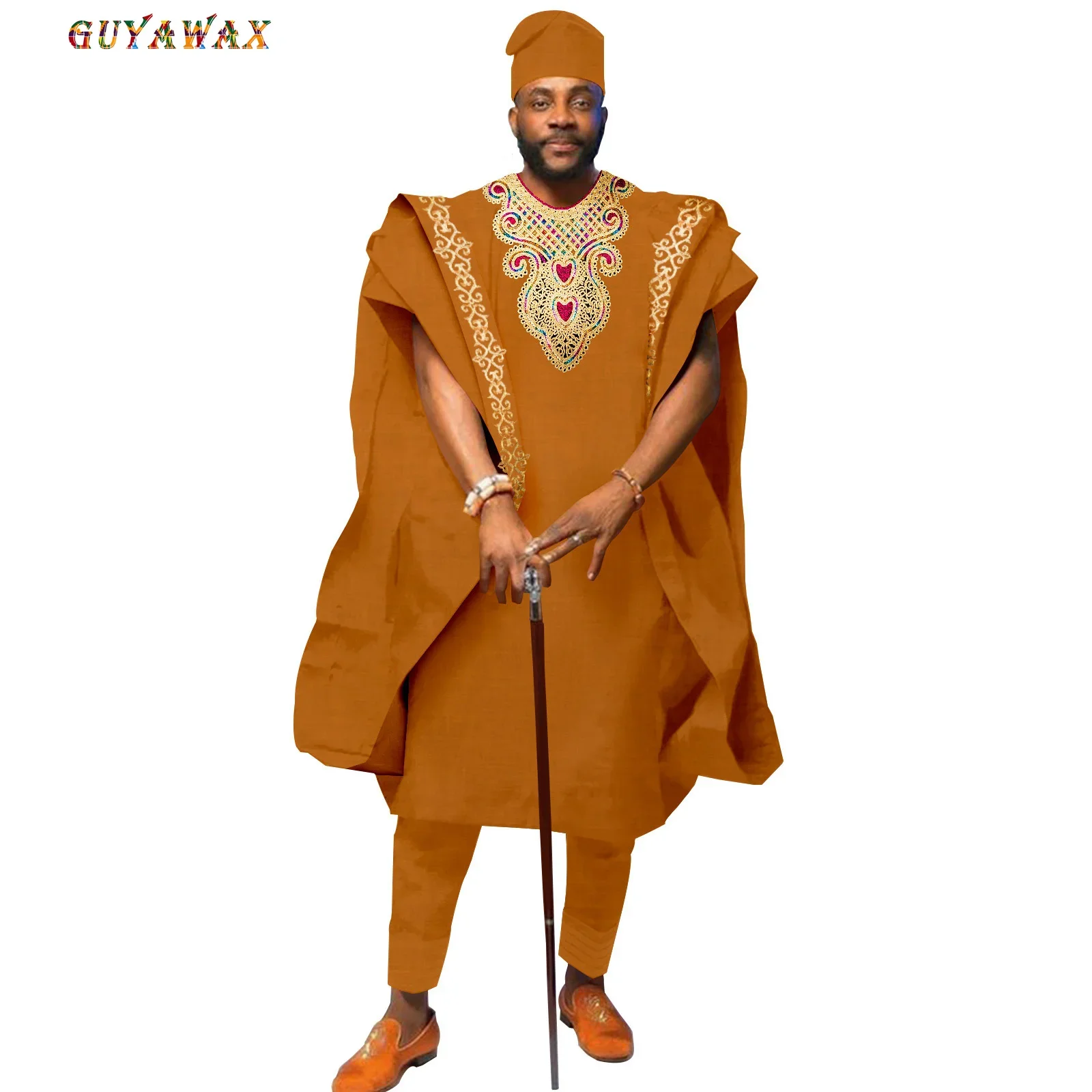

Новая модная африканская мужская одежда с вышивкой Agbada халат брюки и шапки комплект из 4 предметов традиционная одежда для свадьбы и вечеринки