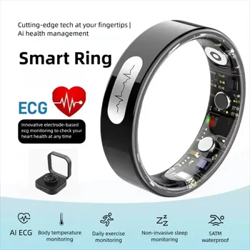 QINO Nuovo Anello Smart con Monitor ECG, Frequenza Cardiaca, Ossigeno nel Sangue, Monitoraggio della Salute, Modalità Multi-sport, Temperatura, Impermeabile 3ATM