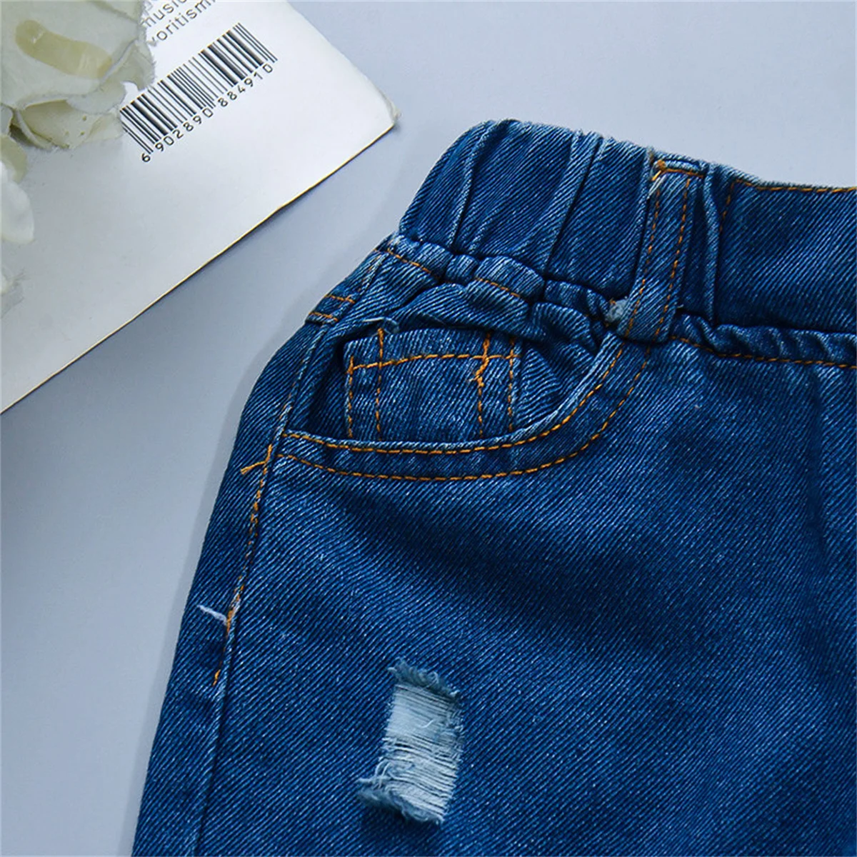 Baby Girls Jeans Stretch Perforated Pants Autumn