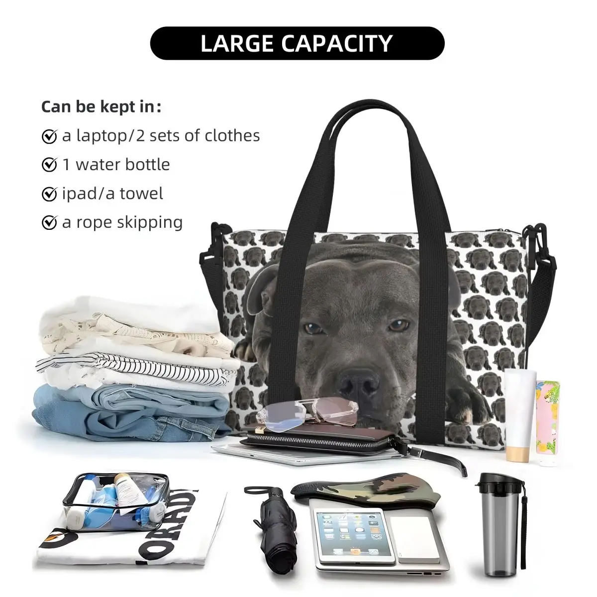 Staffordshire Bull Terrier Dog Beach Tote Bag Women EBT Cute Love Big Compartment Gym Beach Travel Bags