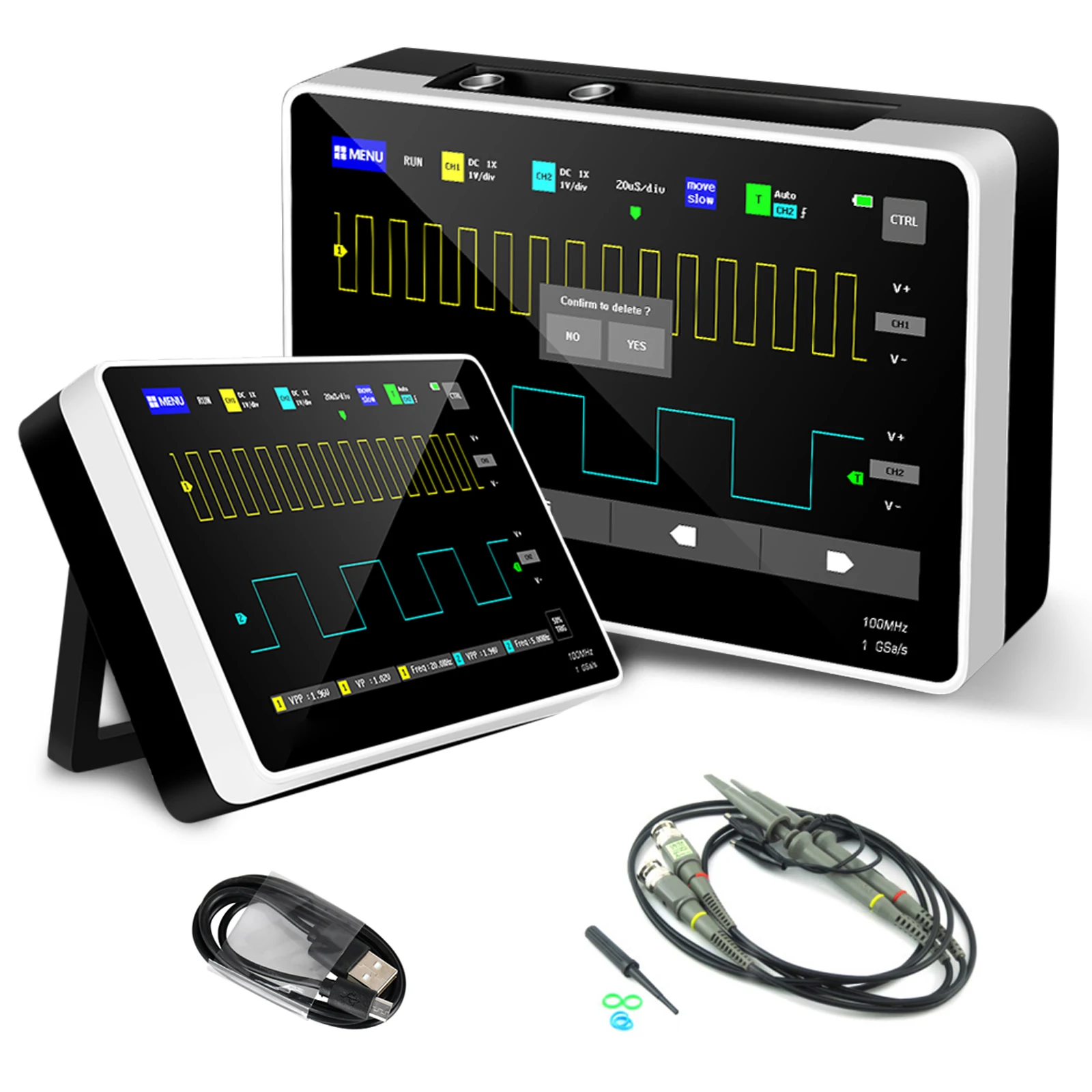 1013D Plus Oscilloscope Portable Handheld Tablet with 100X High Voltage Probe 2 Channels 100Mhz Bandwidth
