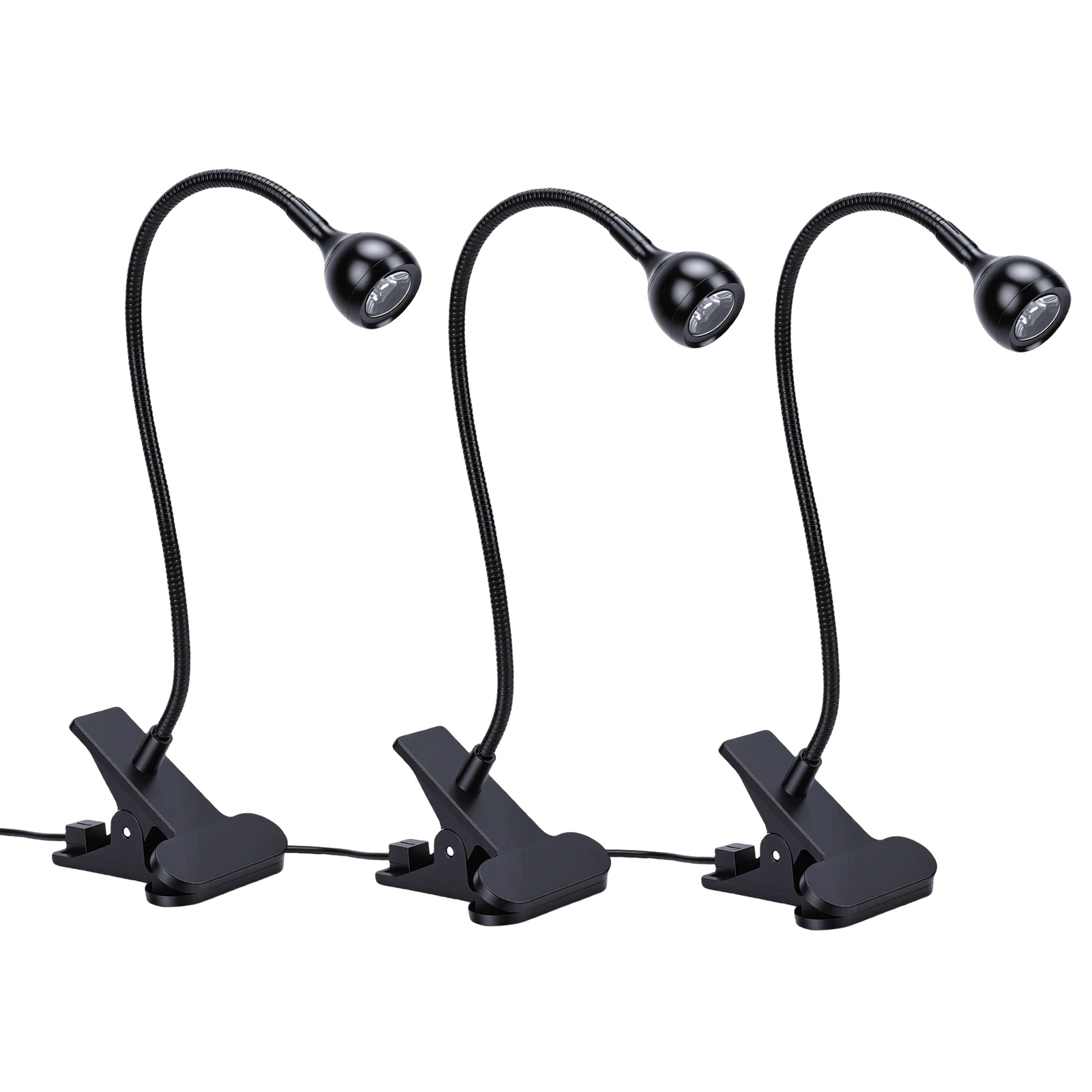 클립형 베이스, 조절 가능한 구즈넥 네일 드라이어, 원버튼 스위치, USB 전원 LED 젤 폴리쉬 경화등이 포함된 3팩 네일 램프