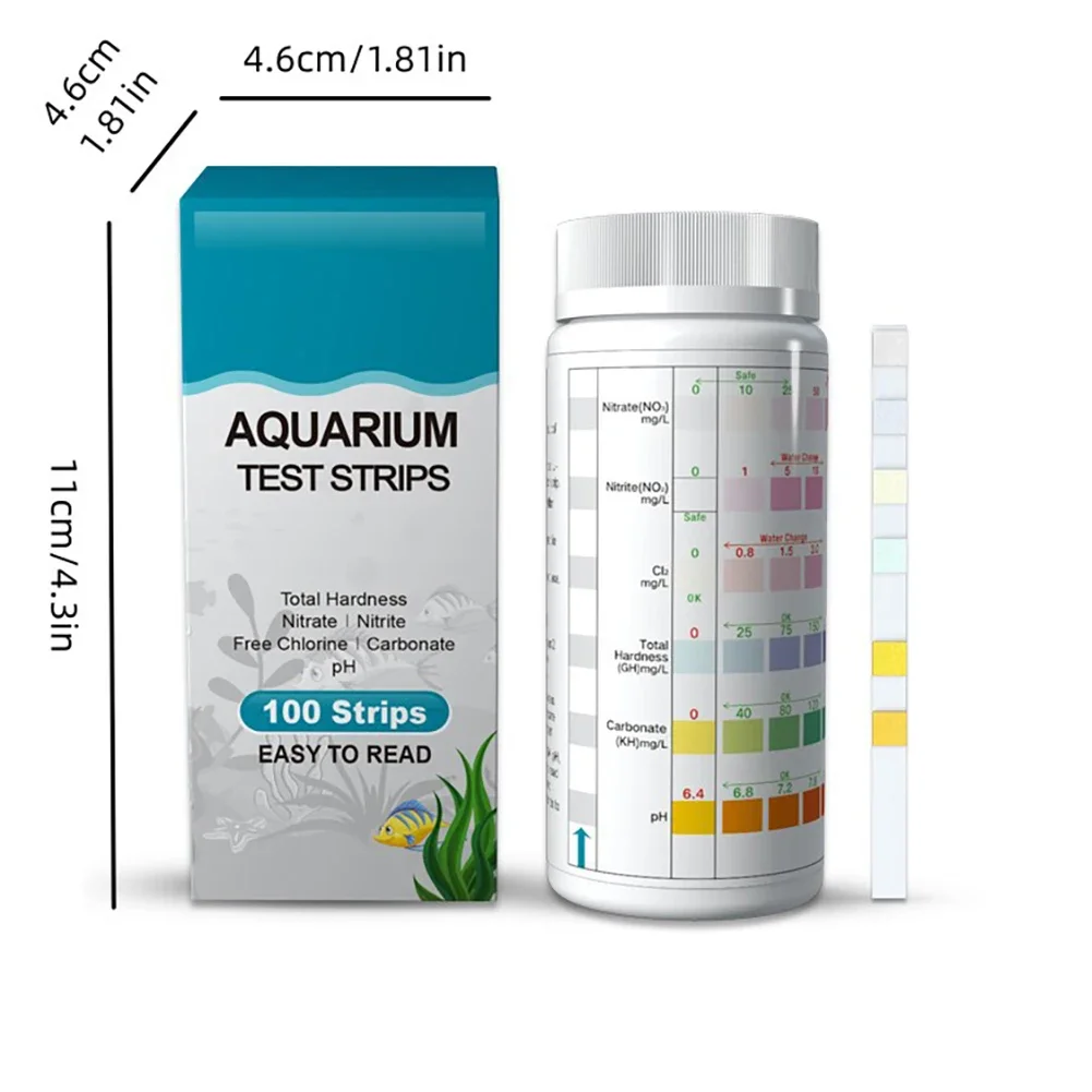 6 In 1 Fish Tank Water Quality Test PH Carbonate Hardness Chlorine Nitrite Nitrate Aquarium Water Quality Test 100 Strips