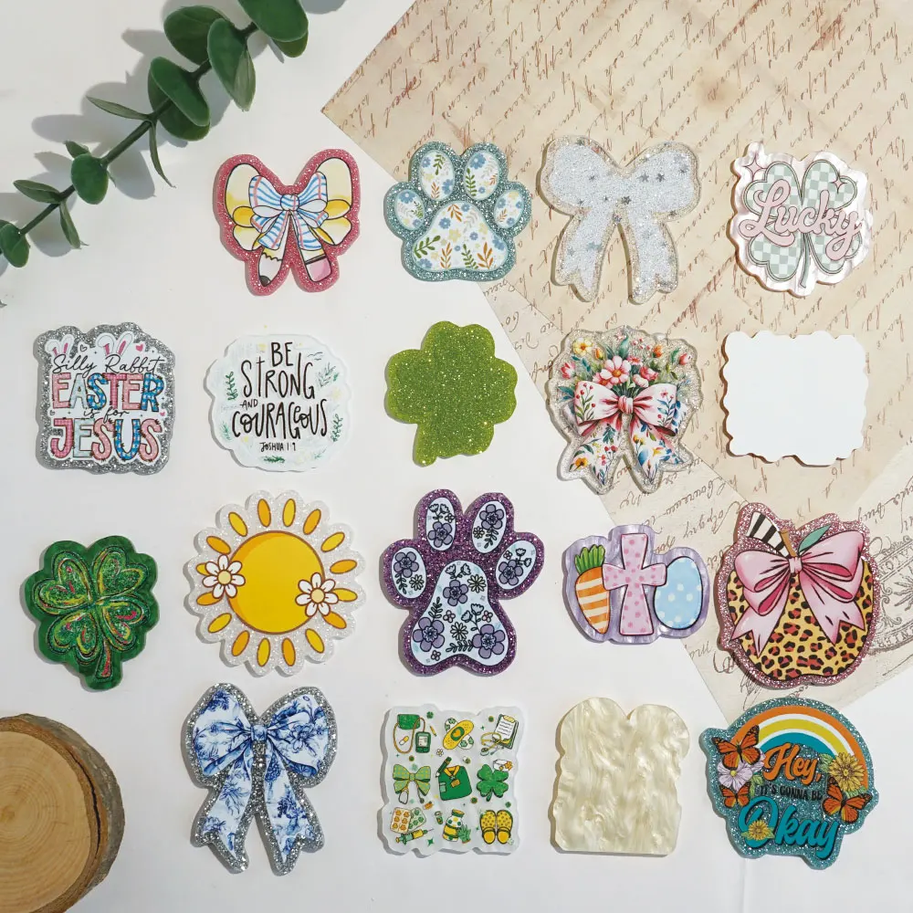 10pcs 핑크 반짝이 아크릴 DIY 공예 용품 바느질 플랫백 평면 수지 DIY 선물 공예 보석 액세서리 MF06-359153