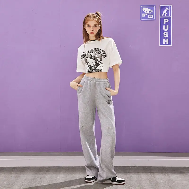 

Sanrio Hello Kitty Anime Japanese Kawaii Sweatpants Casual Pants Trousers Underwear Straight Wide Legs Simple Loose Pattern Hot