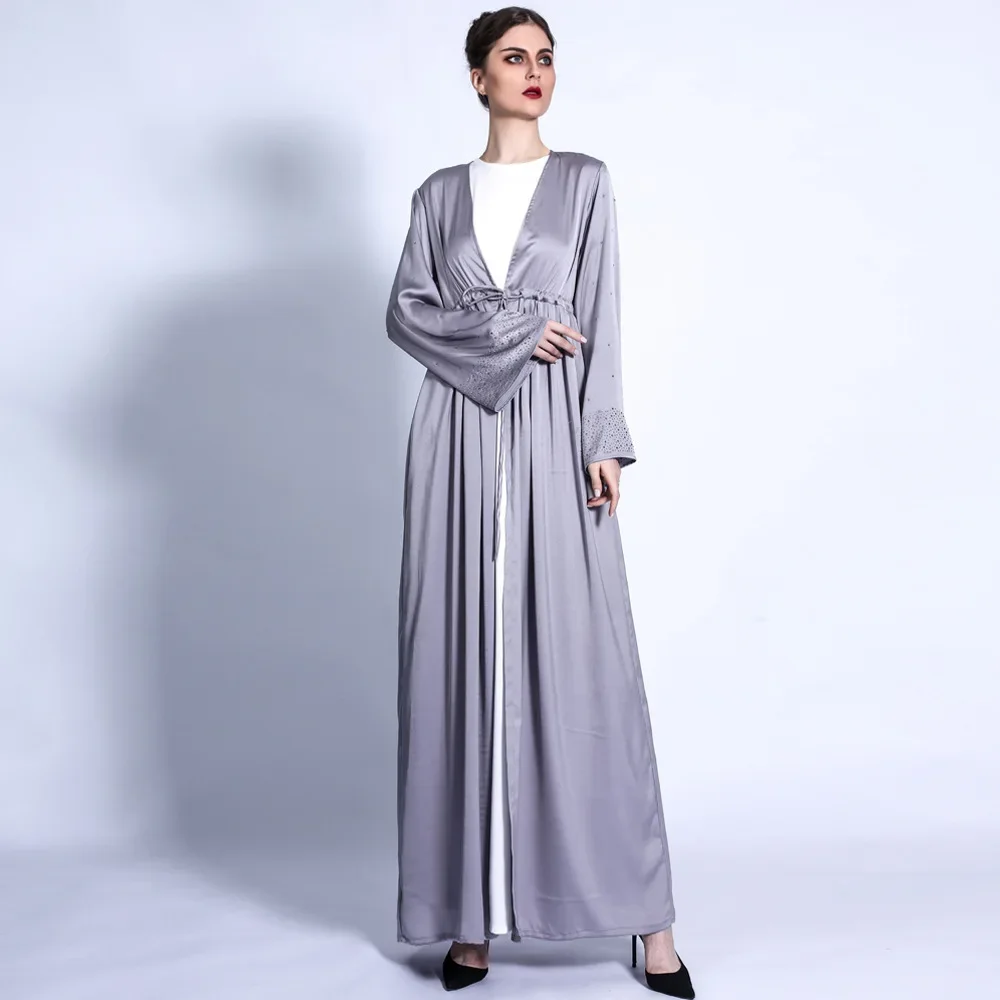 

Women Abaya Elegant Dubai Turkey Arabic Islamic Clothing Caftan Saudi Muslim Sleeves Pressed Drill Cardigan Robe Muslim Dress