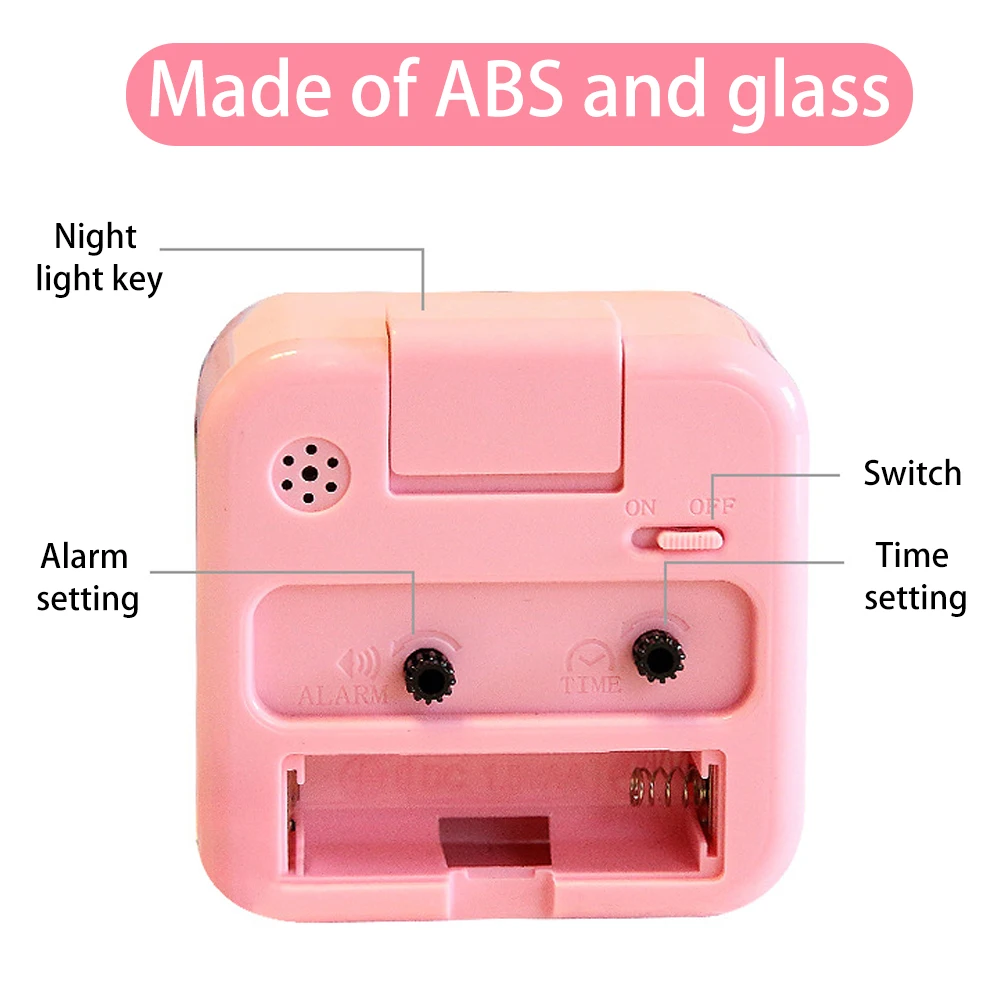 Alarm Clock Square Analog Display Home Decor Bedroom Night Light Alarm Clock Daily Non Ticking Battery Operated Small Night Lamp