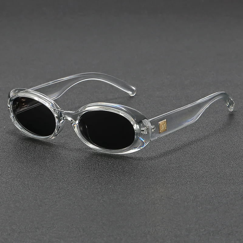 Premium Clear Acetate Oval Sunglasses Sleek Black Lenses, Elegant Gold Brand