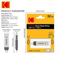 KODAK Type C USB Flash Drive K273 USB3.2 OTG Pendrive 32GB 64GB 128GB 256GB High Speed Metal Dual-Purpose Disk Memory Stick 5