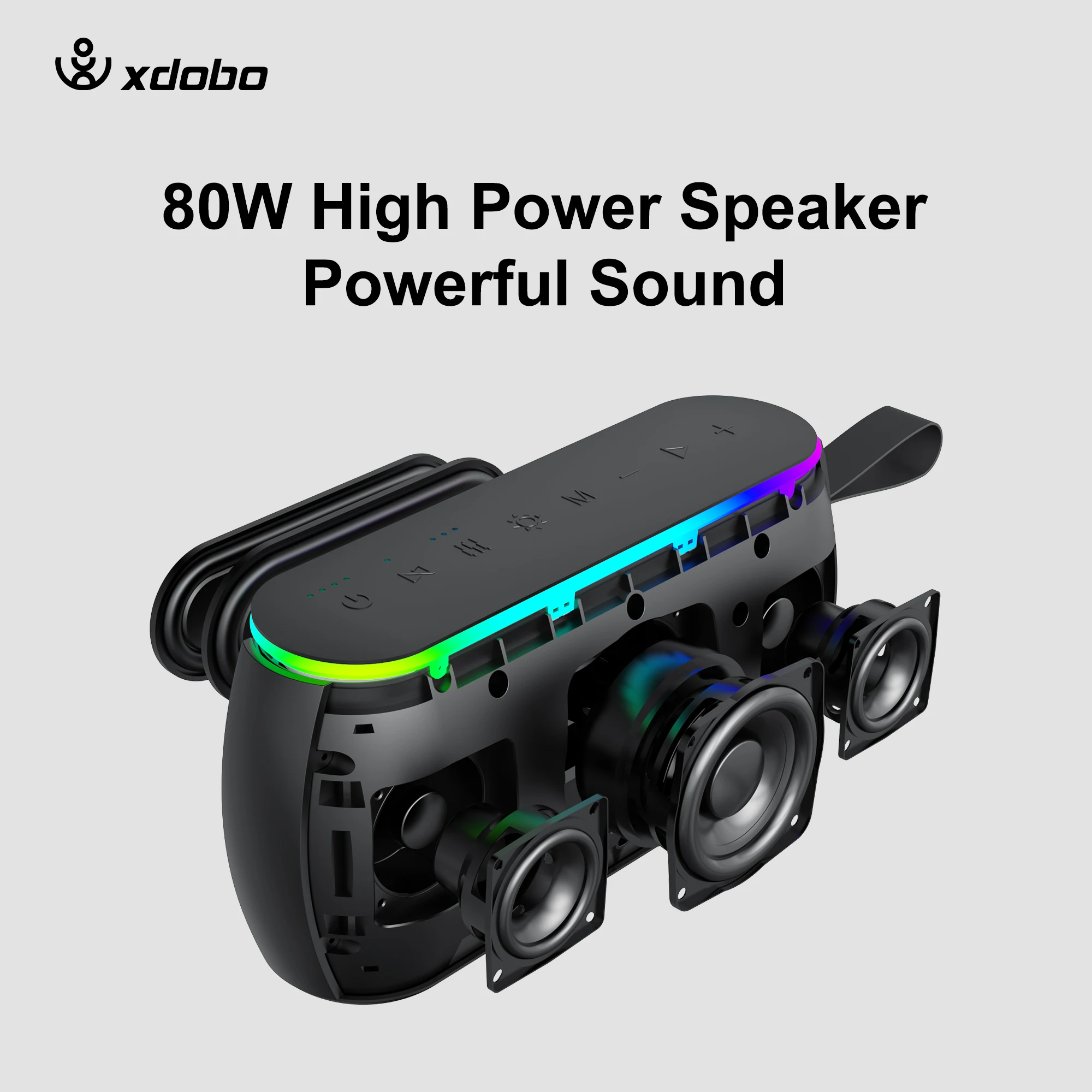 XDOBO PLUS II 80W portable wireless Bluetooth speaker IPX6 waterproof outdoor cycling subwoofer with RGB light wireless speaker 6