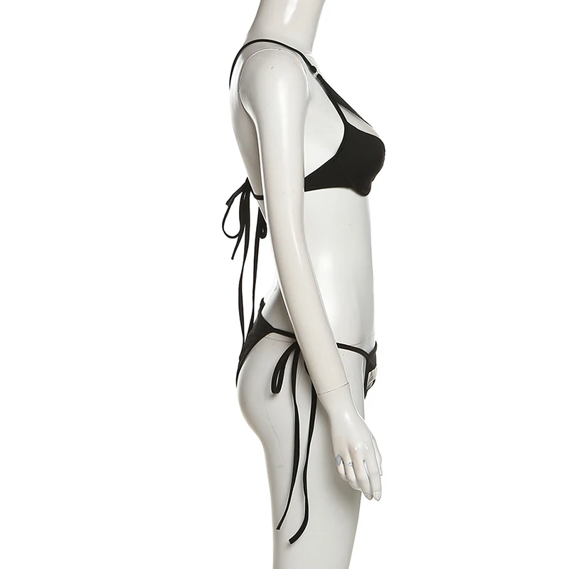 string bikini set Women Two Piece Bikini Swimsuit Sexy Bathing Suits Halter Triangle Tops String Bikini Sets One-shoulder Mesh Lace-Up Vest Briefs plus size swimwear