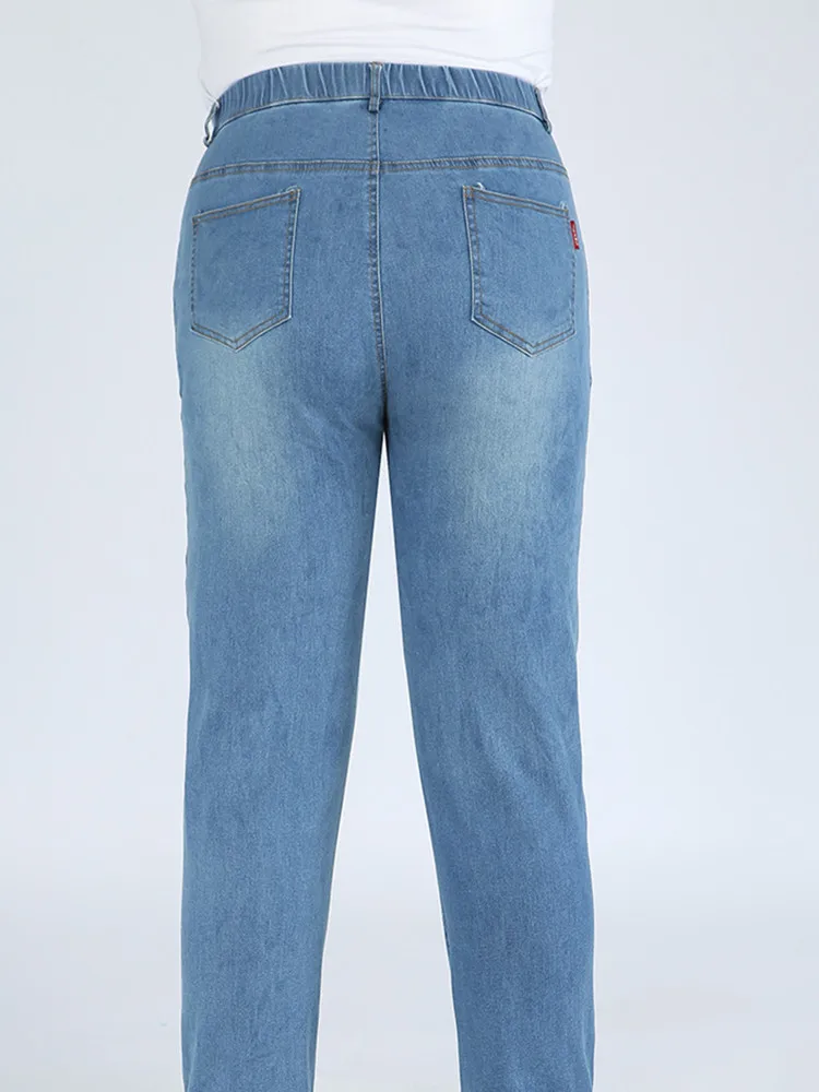 Classic Blue Women Pant Jeans 9XL 140KG 7XL 6XL Plus Size Large High Waist Elastic Denim Pants Female Casual Slim Fit Trousers 3