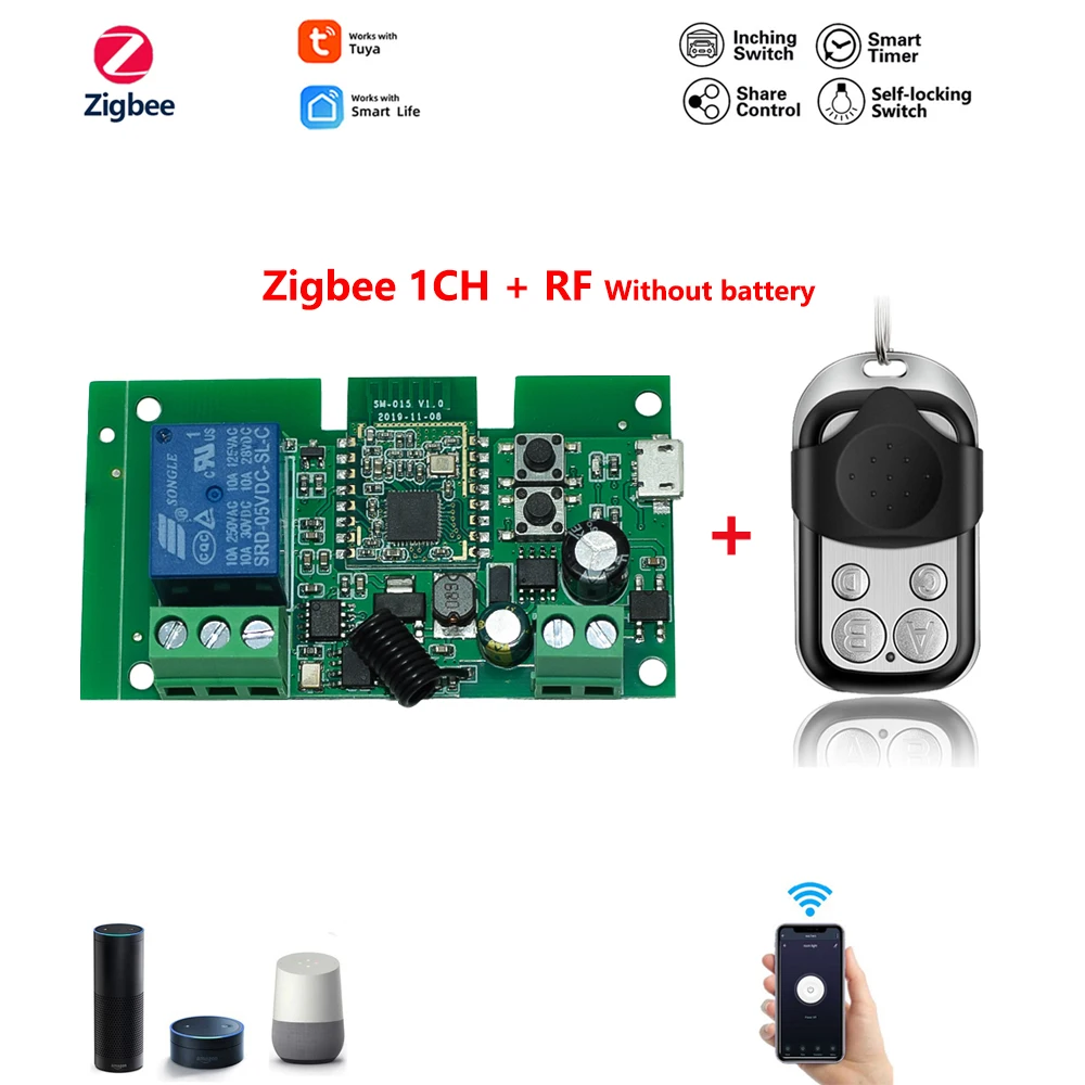 Zigbee 3.0 1ch 2ch Wifi Relay Module DC 12V 24V 7V-32V RF Smart Switch Work with Tuya Smart Life APP Self-locking Inching Mode 