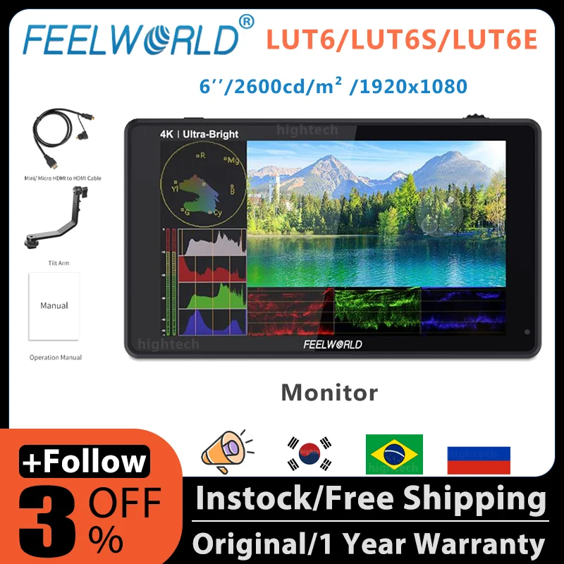 ★キニョネス★FEELWORLD★LUT6★2600nit★field FEELWORLD LUT6 6 Inch 2600nits HDR/3D LUT Touch Screen DSLR Camera