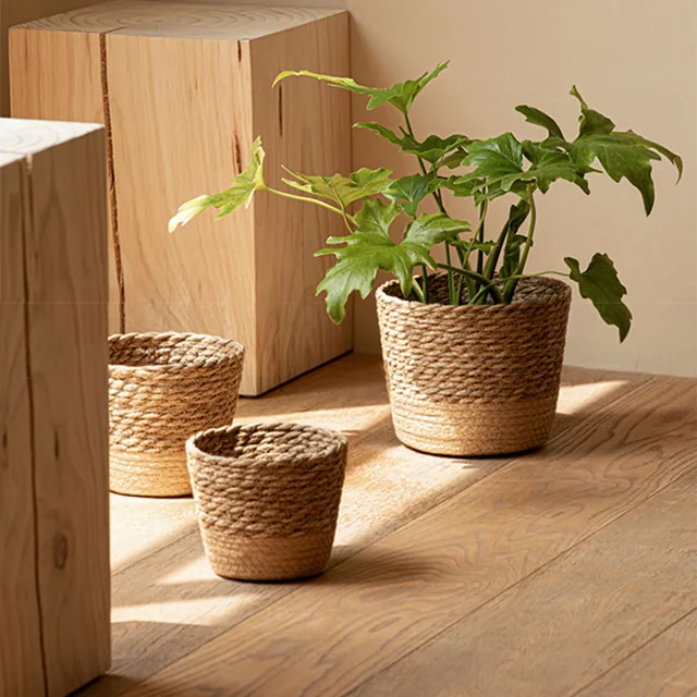 Nordic Style Natural Seagrass Woven Planter Basket Rattan Plant Flower Pot Set Home Decorative Multifunctional Storage Baskets 1