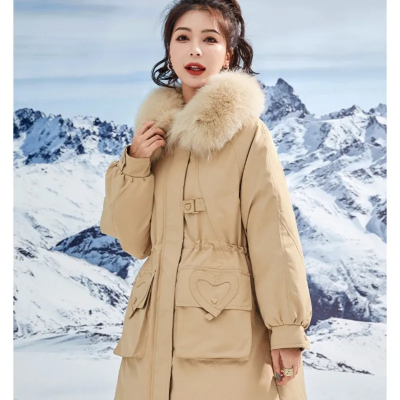 

90% White Duck Down Coats 2022 New Hooded Parkas Women Winter Clothing Female Mid-length Korean Overcoats Fur-Collar Detachable