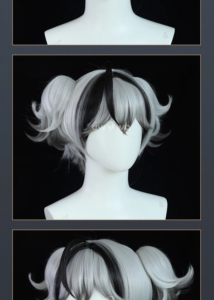 Chun Perücke Spiel Wuthering Waves Cosplay Perücke mit Tonytail Kurzes Haar Schwarz und Weiß 3