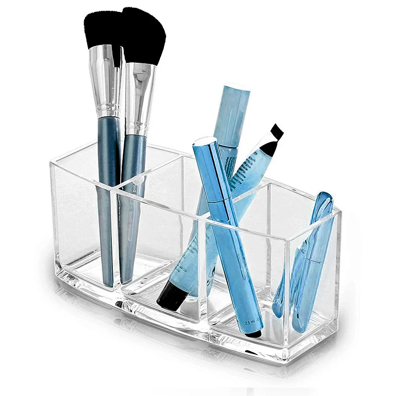 Acrylic Makeup Organizer 3 Slots Lipstick Makeup Brush Holder Case Cosmetic Storage Box Eyebrow Pencil Organizer Makeup Box 2