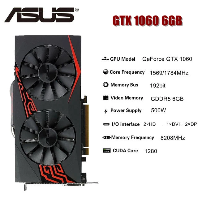 ASUS Graphic Card GTX 1060 6GB 192Bit GDDR5 Video Cards GTX1060 GPU latest graphics card for pc