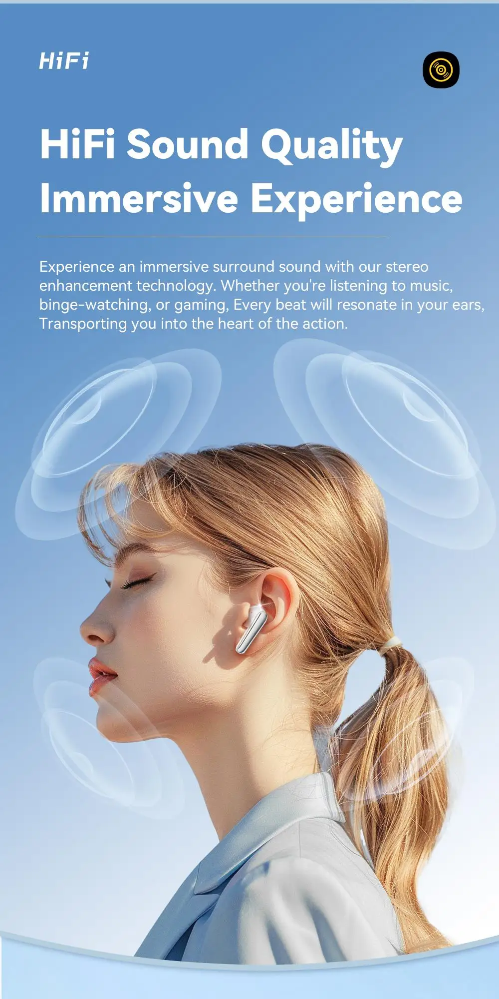 Description Picture 5 of itemEssager Wireless Bluetooth5.3 Headset Dual Noise Cancellation Touch Control Earbuds With Microphone HiFI Stereo Sound Headphones