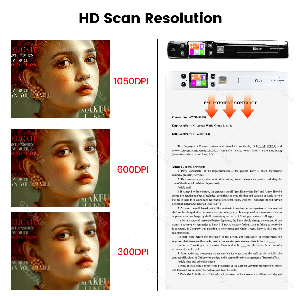 GZISCAN02 USB ڵ  WiFi ޴ ĳ,  HD LCD ÷  ĳ A4 ũ 1050DPI  JEPG Ǵ PDF TF ī