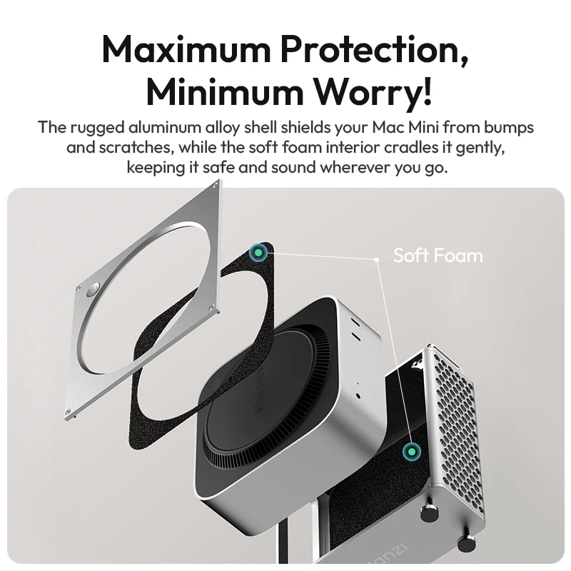 Ulanzi QT01 Mac Mini Aluminum Alloy Case for Mac Mini M4/M4 Pro with Magnetic Side Stand Dustproof Shockproof Protective Case