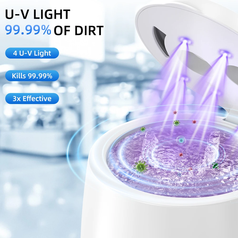 KUNPHY Portable Retainer Cleaner 48kHz 35W Ultrasonic Cleaner Dental Pod with UV-Light for Denture 4 Modes Digital Timer Cleaner 2