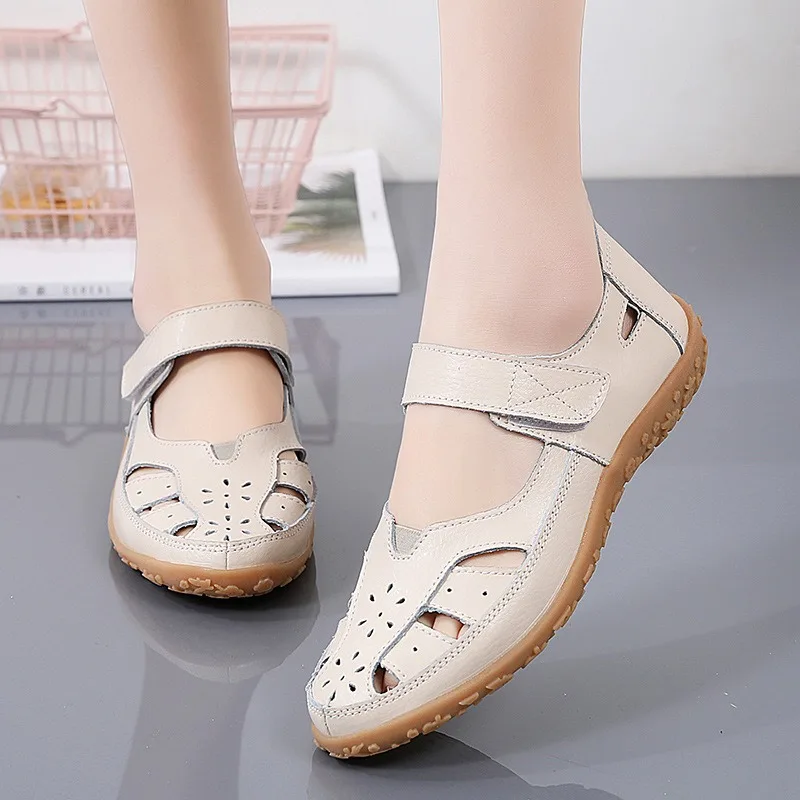 Women's Shoes Slip On Loafers For Ballet Flats Round Shoes Casual 2 Buttons Metal Sandal Flat Shoes Hollow out Maternity Shoes