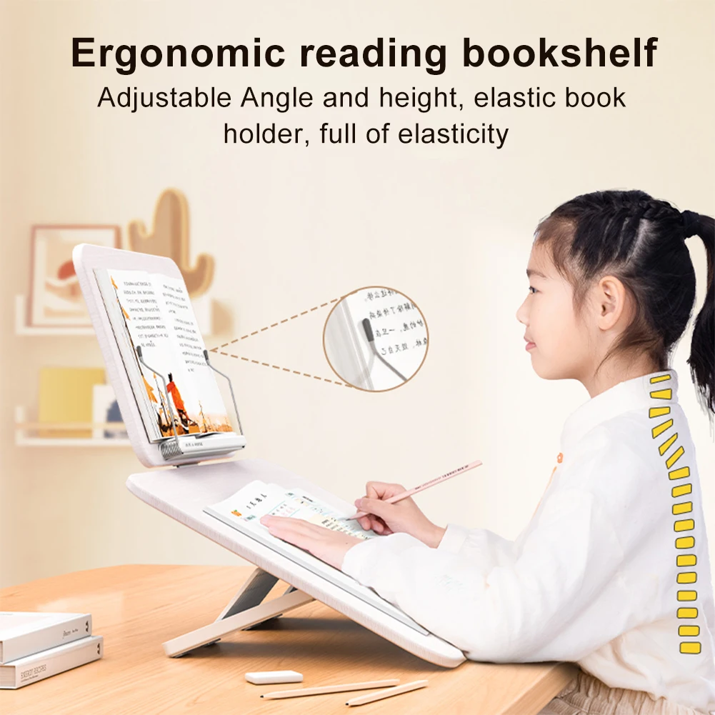 Double-Layer Reading Rack with Elastic Page Clips Portable Book Stand Sitting Posture Correction for Laptop Recipe Textbook 2