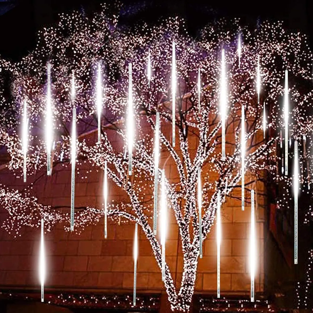 thumbnail image 1 of Cadena de luces LED de lluvia de meteoritos, resistente al agua, con forma de gota de lluvia, para decoración de patio, fiestas navideñas, 30/50 cm, 1 of 5