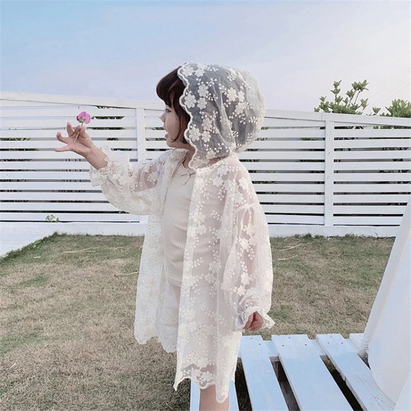Baby Girls Sun Protection Clothing Children Lace Floral Embroidery