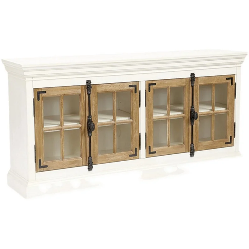 

Vintage TV Cabinet Sideboard Wine Display Cabinet Hand-Made Glass Curio Cabinet Complete Set