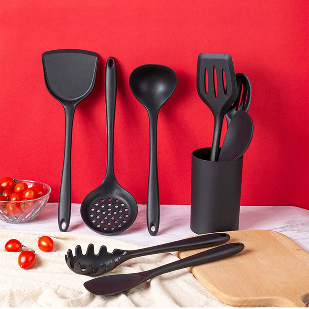 Non-Stick Black Cooking Kitchenware Tool Silicone Utensils Set Cookware Spatula Ladle Egg Beaters Shovel Kitchen Accessories