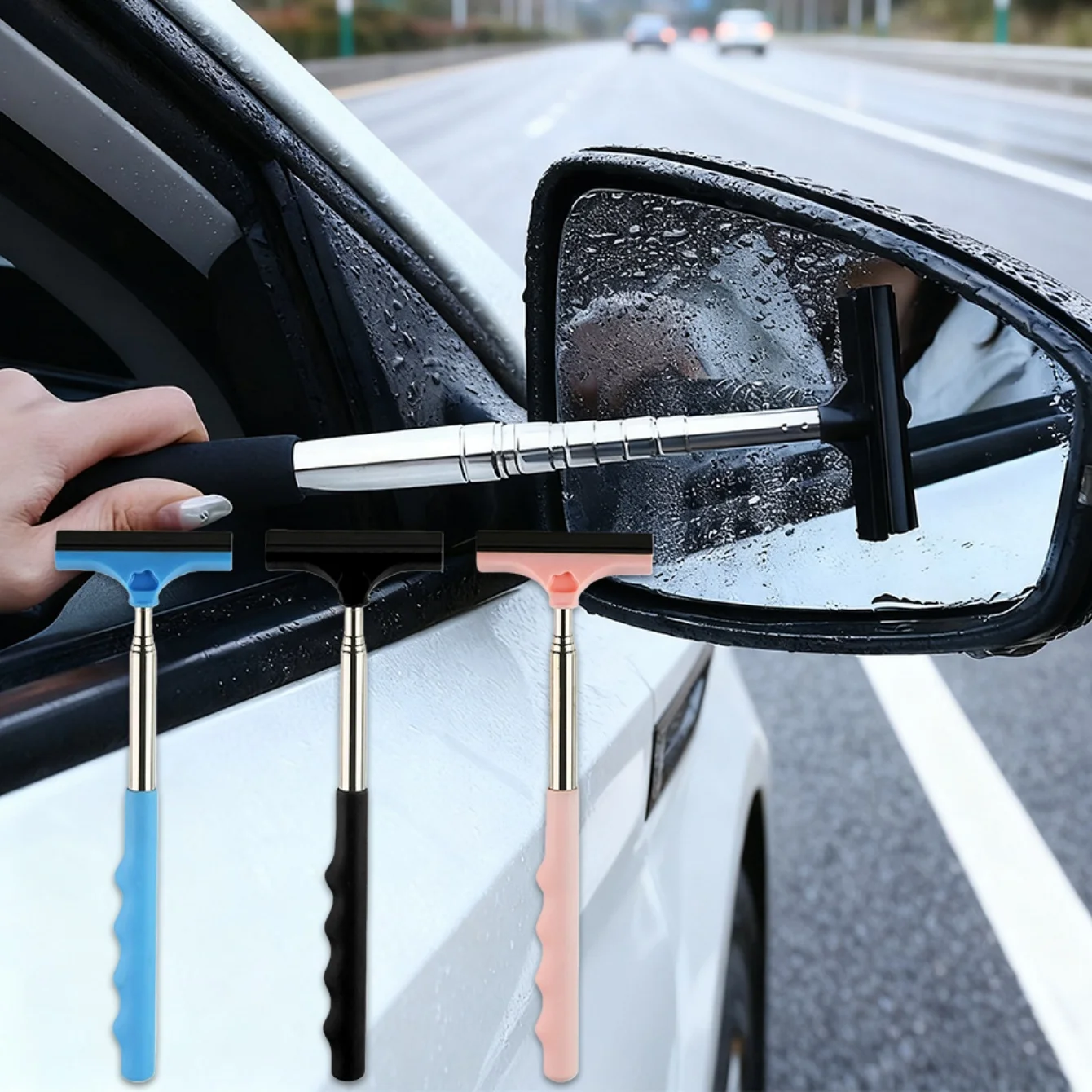 Side Mirror Squeegee Retractable Car Wiper Portable Cleaning Tool for Rainy Foggy Weather Universal Accessories