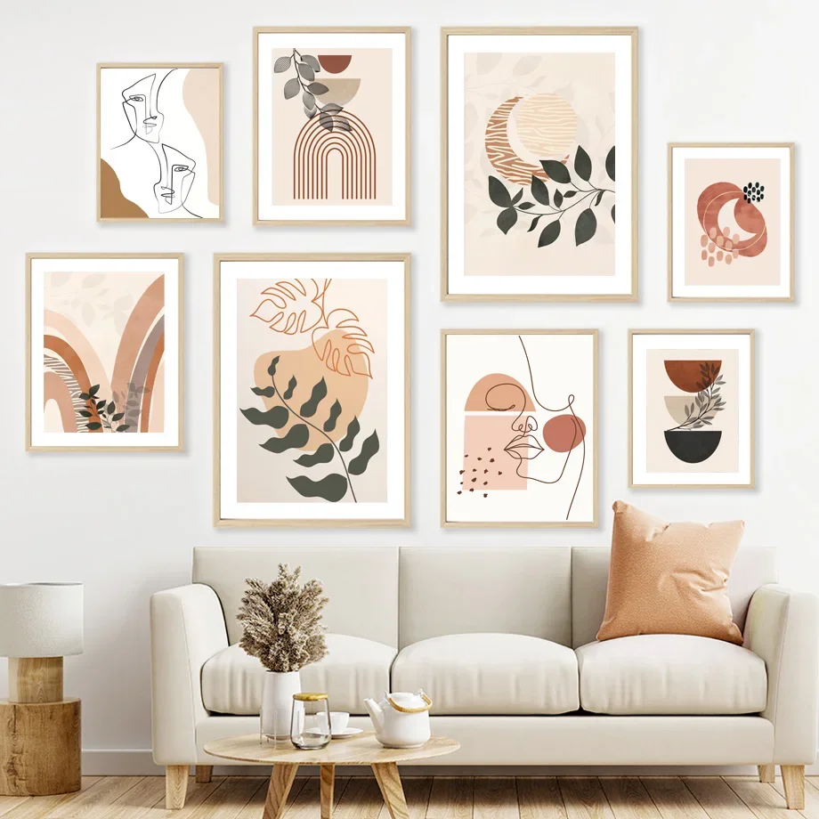 

Boho Monstera Leaf Abstract Line Rainbow Moon Vase Art Posters Print Canvas Wall Decoration Home Paintings For Living Room Decor