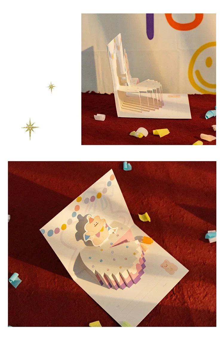 3D Pop up Style Happy Birthday Cake Greeting Card Blessing Gratitude Message Card Children's Premium Small DIY Gift for greeting cards