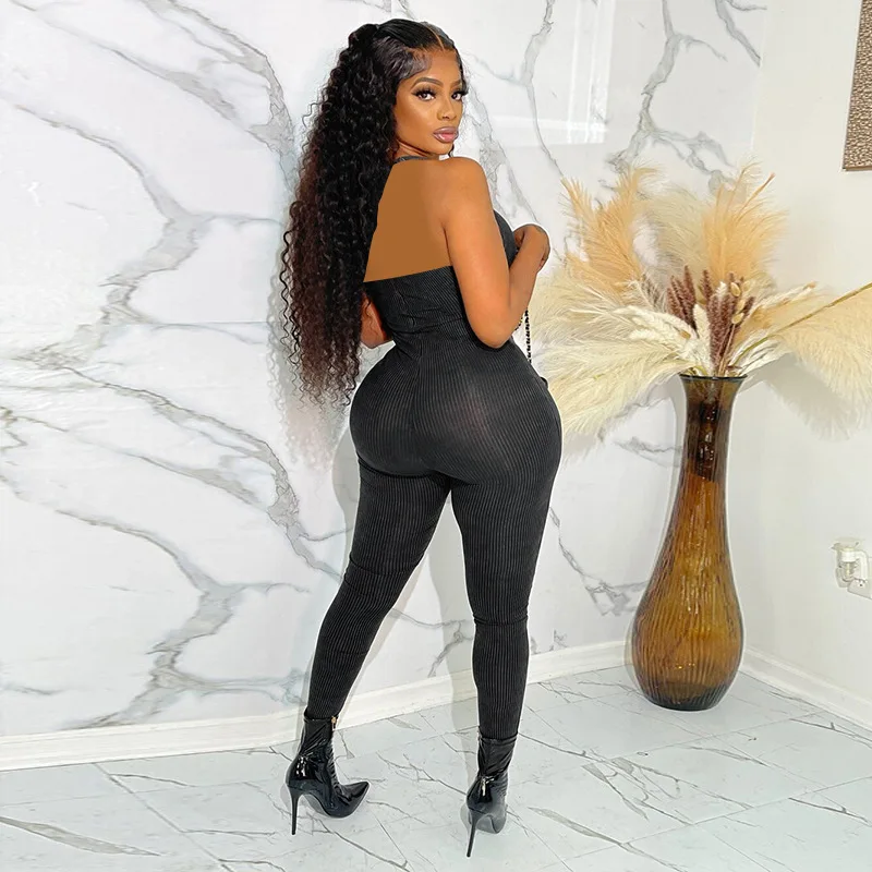 Sexy Halter Lace Up Backless Bodycon Jumpsuits Women Sleeveless Cut Out Straight Pants One Piece Rompers 2023 Summer Overalls