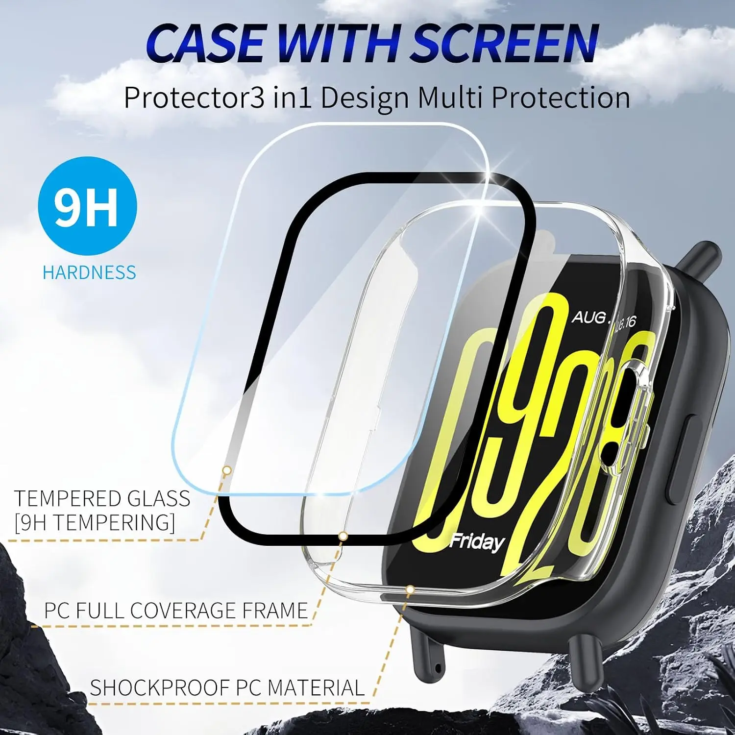 Durable Tempered Glass Case with Anti-Scratch Hard PC Cover and Screen Protector