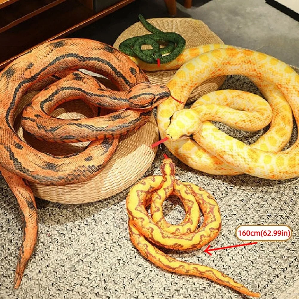 160cm Artificial Python Plush Toy Soft Cartoon Simulated Snake Plush Doll Lifelike Creative Stuffed Animal Doll Home Decor