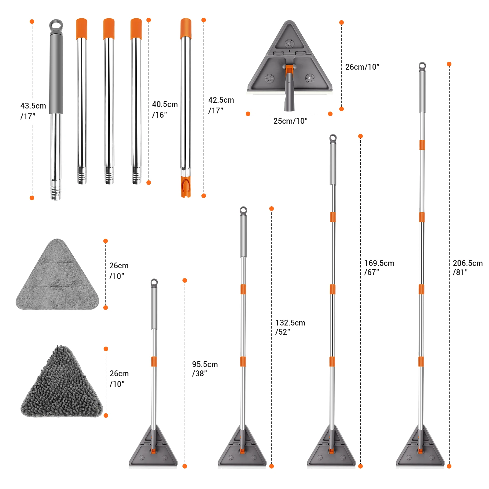 Triangle Mop 360° Rotatable Extendable Adjustable 206.5 Cm Cleaning Mop For Tub Tile Floor Wall Cleaning Mop Deep Cleaning: 3 - 5 Days Free Delivery Only UK Mop