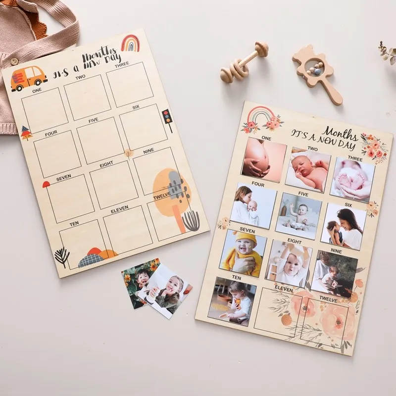 

Newborn Wooden Photo Board Mileston Monthly Growth Milestone Board Baby Birth Gift Commemorative Cards Photography Accessories
