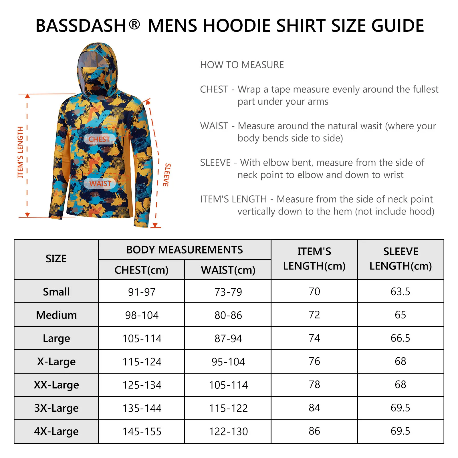 BASSDASH Men Long Sleeve Fishing Hiking UPF 50+ Camo Hoodie Shirt with Face Mask Lightweight Neck Gaiter Sun Protection