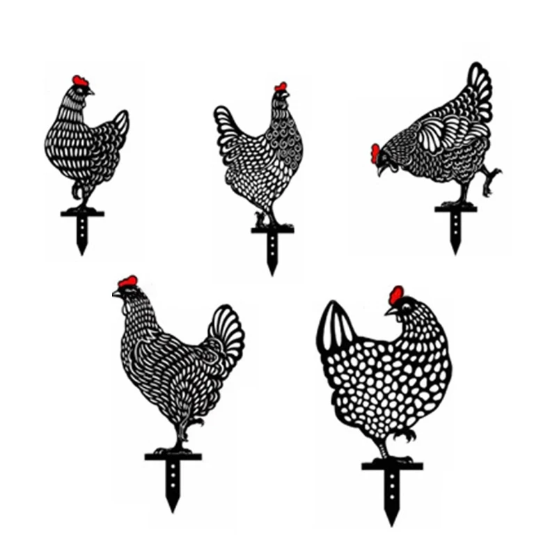 

5pcs Acrylic Hen Art Garden Stakes Hollow Animal Rooster Yard Decor Dropship