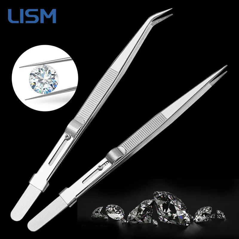 Stainless steel diamond jewelry tweezers gemstone pincette with adjustable antislip lock jewelry tweezer hand tools precision tweezers,tweezer tool