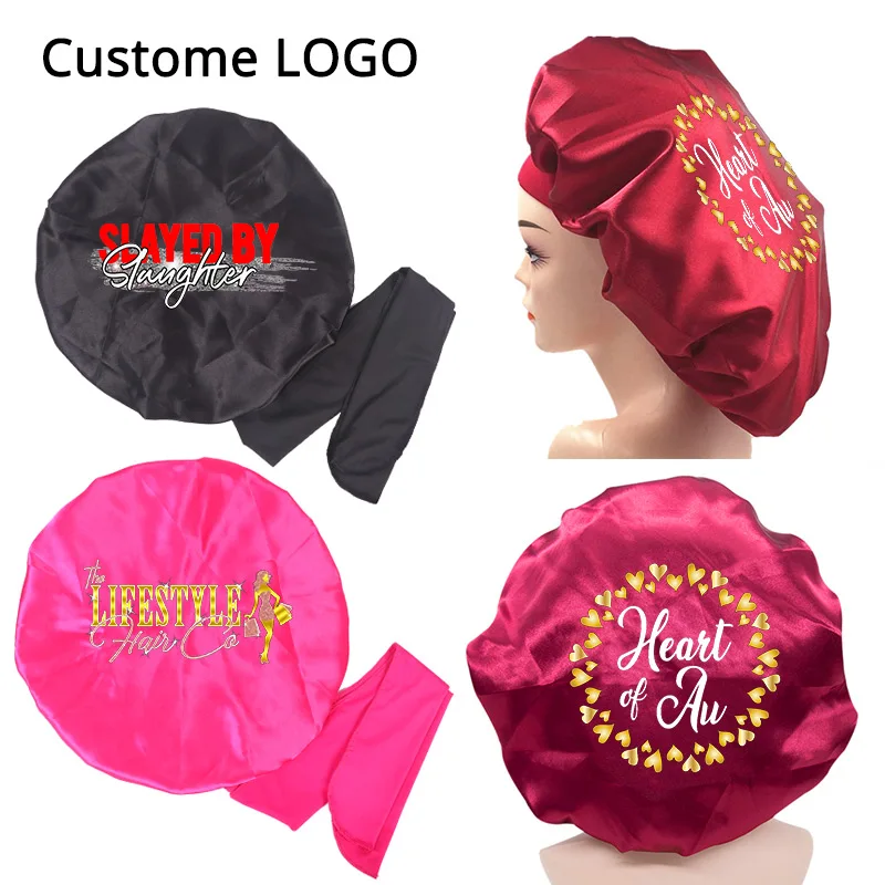 Satin Bonnet With Silk Hair Bonnet Jumbo Size For Sleeping Satin Stretchy Tie Band For Women Long Curly Braid Hair