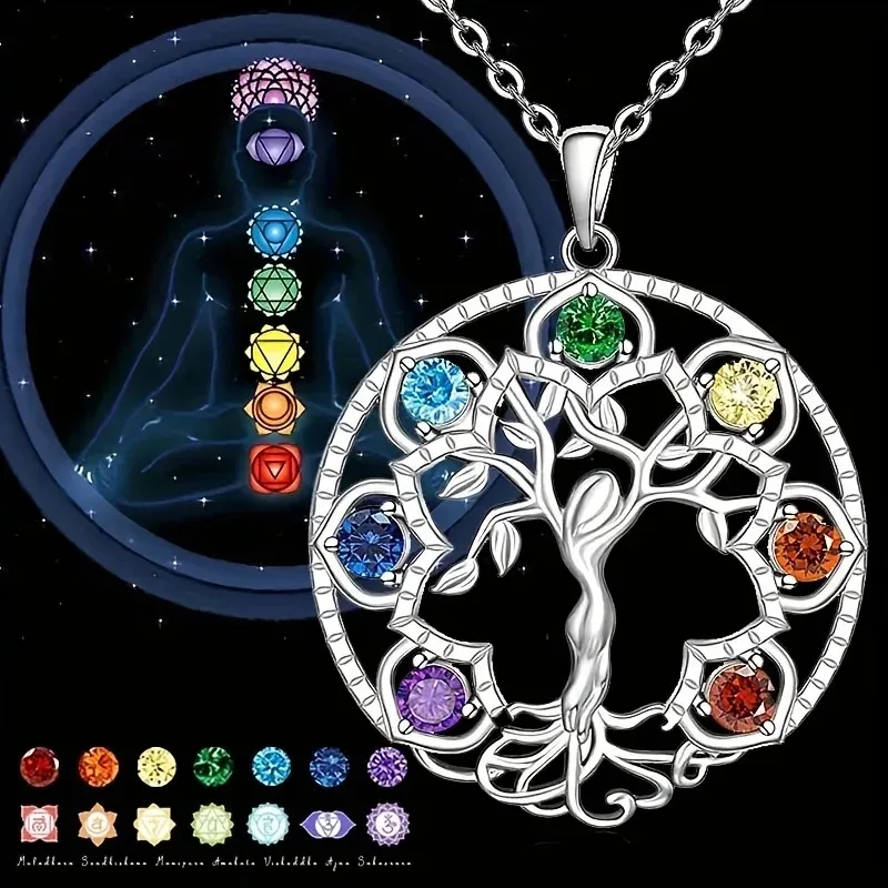 Yoga Chakra Healing 7-Chakra Tree of Life Pendant Necklace for Women